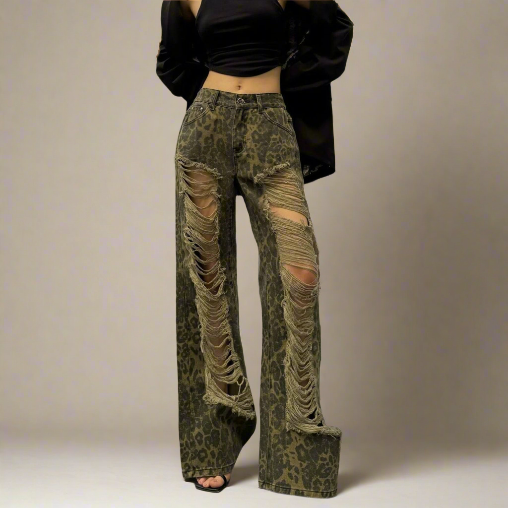 LEOPARD ZERRISSENE HOSE - Charlie