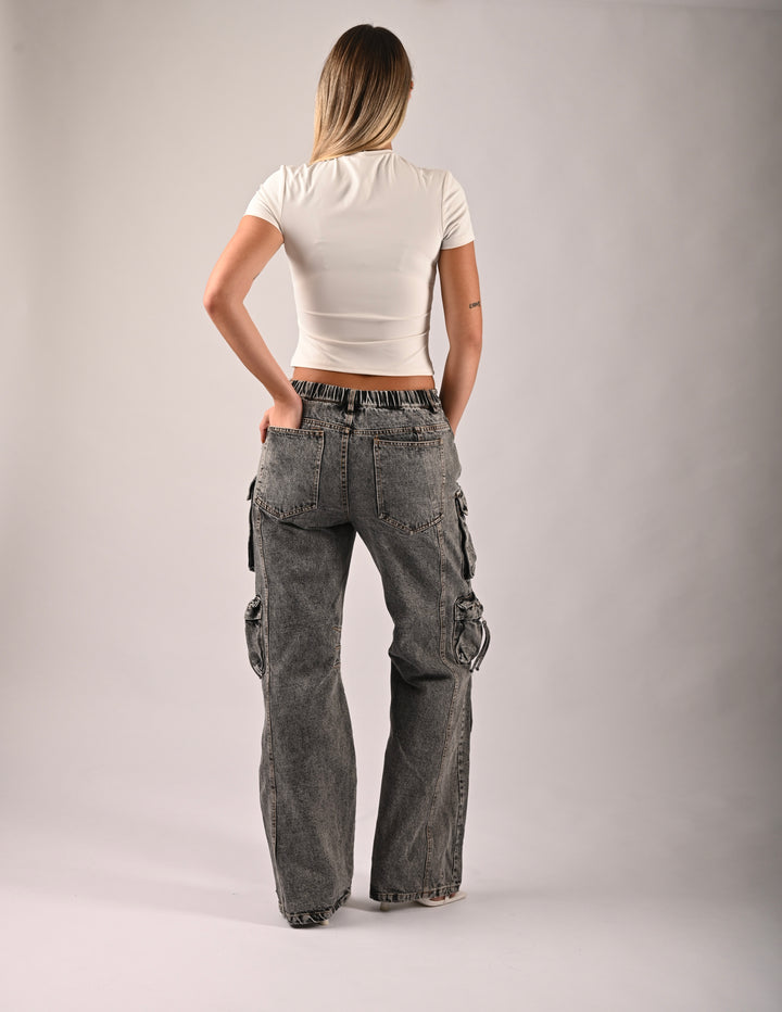 LOCKERE GRAU VERWASCHENE CARGO JEANS - Olivia