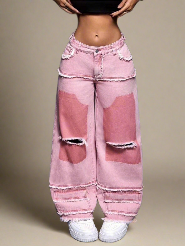 PINK VERLAUF GELÖCHERTE HOSE - Zarafina