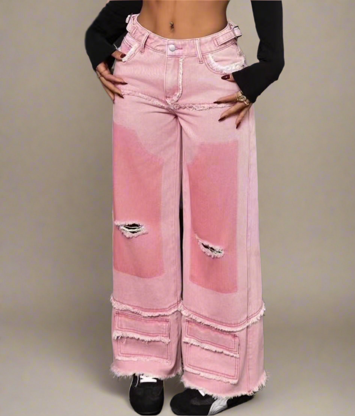 PINK VERLAUF GELÖCHERTE HOSE - Zarafina
