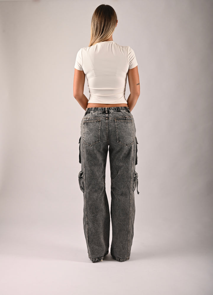 LOCKERE GRAU VERWASCHENE CARGO JEANS - Olivia