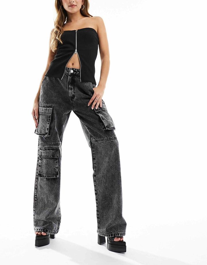 LOCKERE GRAU VERWASCHENE CARGO JEANS - Olivia
