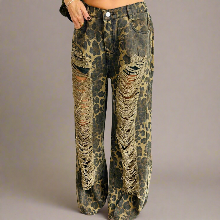 LEOPARD ZERRISSENE HOSE - Charlie