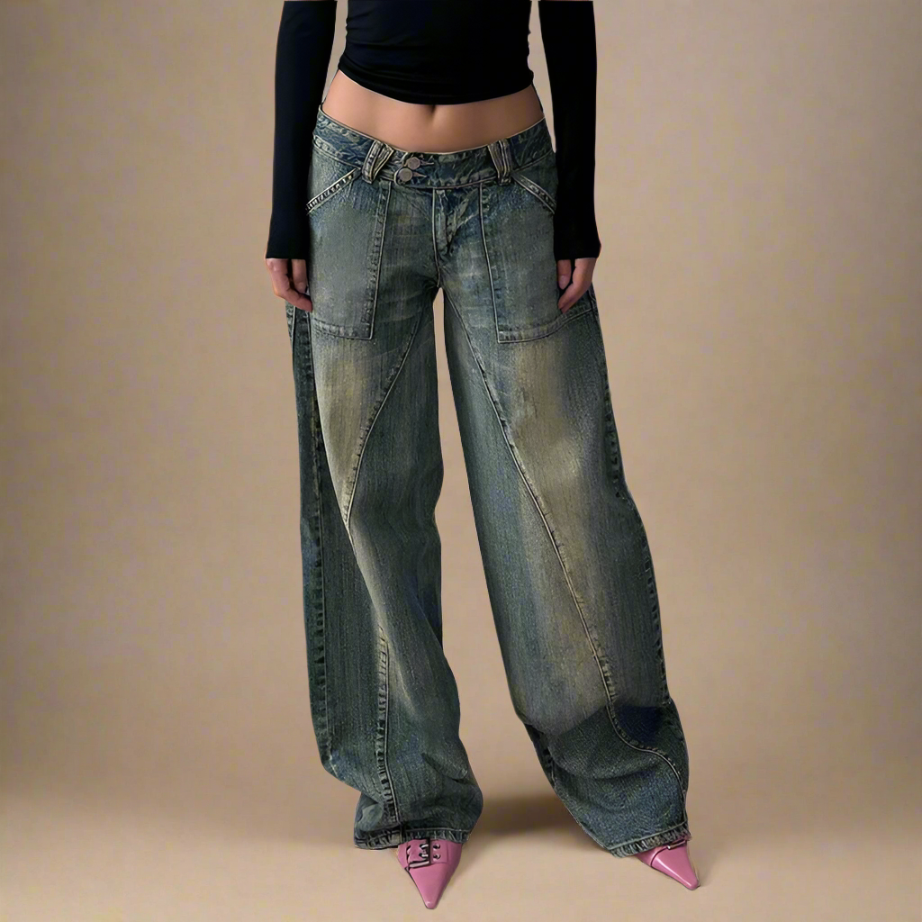 LOW WAIST HIP HOP JEANS - Sage
