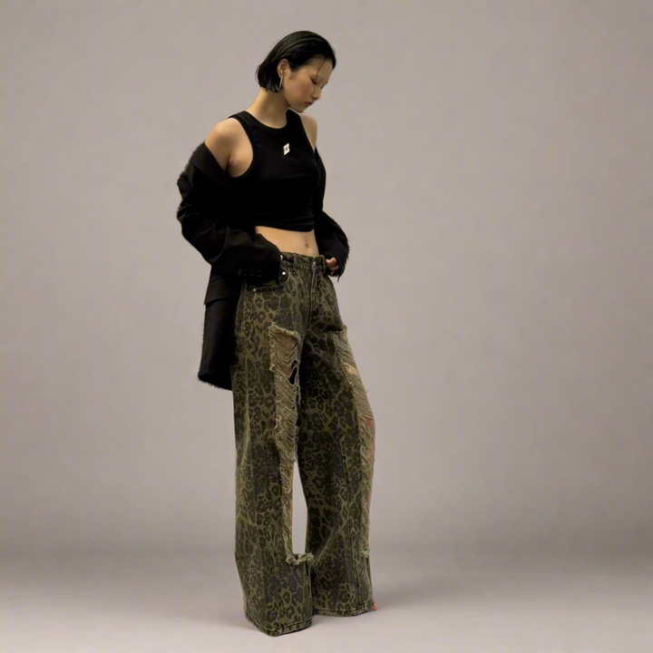 LEOPARD ZERRISSENE HOSE - Charlie