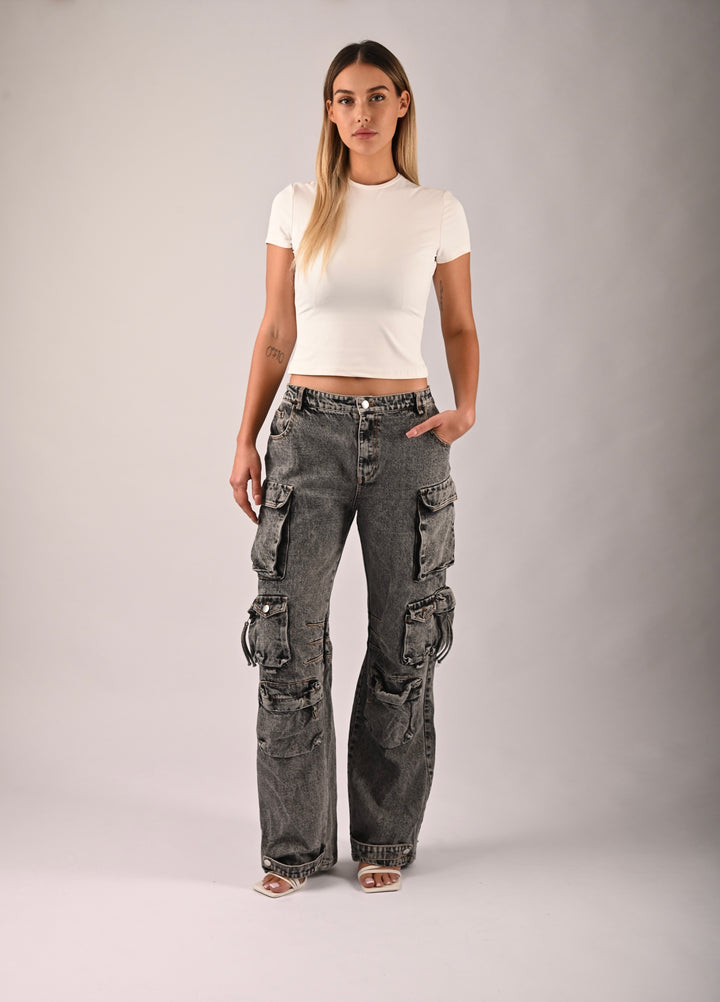 LOCKERE GRAU VERWASCHENE CARGO JEANS - Olivia