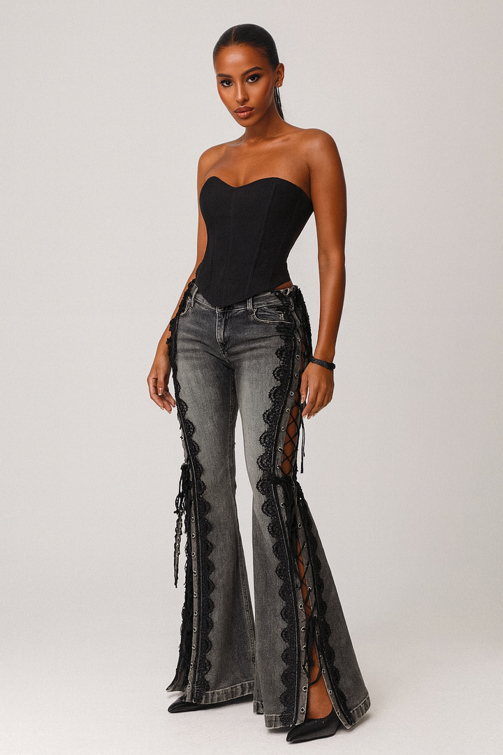 SPITZEN GESCHNÜRTE JEANS - Jenya